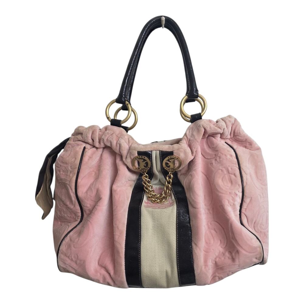 Vintage Juicy Couture Daydreamer Bag Pink & Cream Velour Y2K Scotty Dog Tote